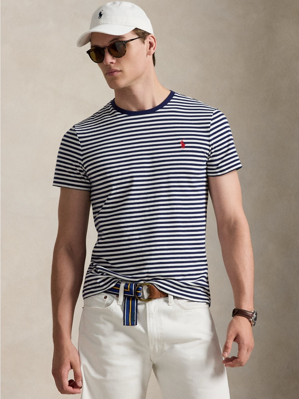 Polo by Ralph Lauren Navy & White Striped Crewneck Tee with Red Pony XXL